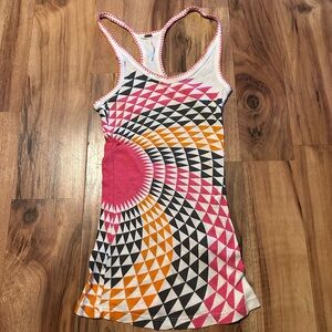 Free People XS Ribbed Racerback Tank Top Geometric Sunburst Print Y2K Early 2000